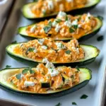 High Protein Buffalo Chicken Stuffed Zucchini Boats