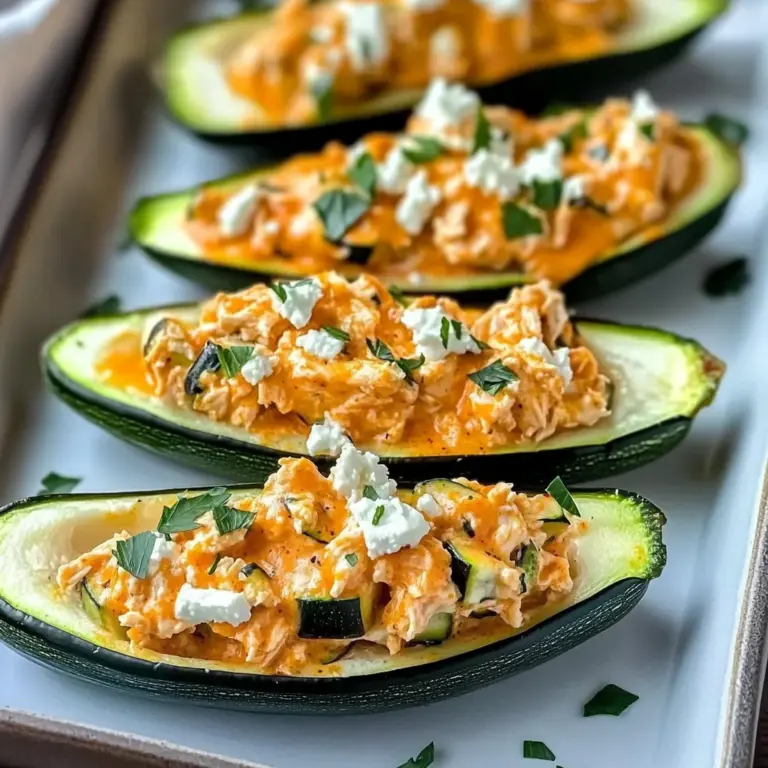 High Protein Buffalo Chicken Stuffed Zucchini Boats