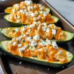 High Protein Buffalo Chicken Stuffed Zucchini Boats