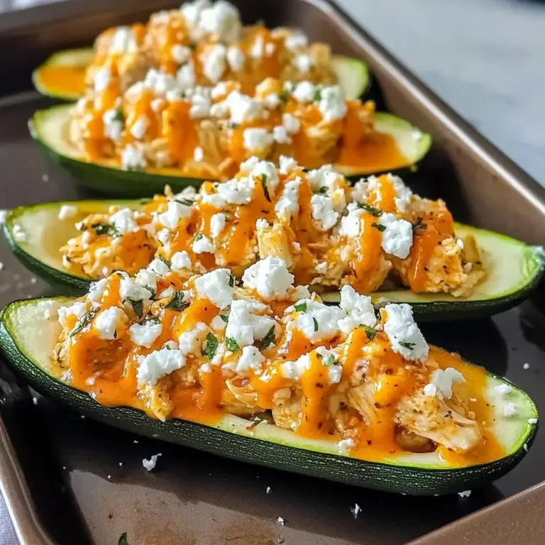 High Protein Buffalo Chicken Stuffed Zucchini Boats