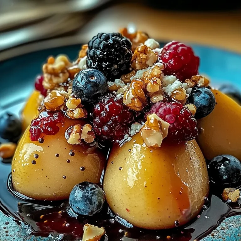 Baked Pears with Berries, Honey, Walnuts & Blue Cheese