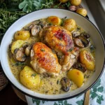 Herb Roasted Chicken in Creamy White Wine Sauce