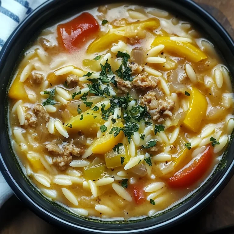 Savory Orzo Stuffed Banana Peppers Soup